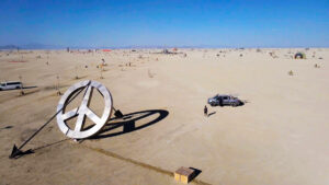 peace sign, peace, arrow, sign, burning man, art, project, mathew rosenblatt, artist, desert