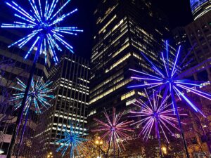 Electric Dandelions, Burning Man art, LED firework light sculpture.