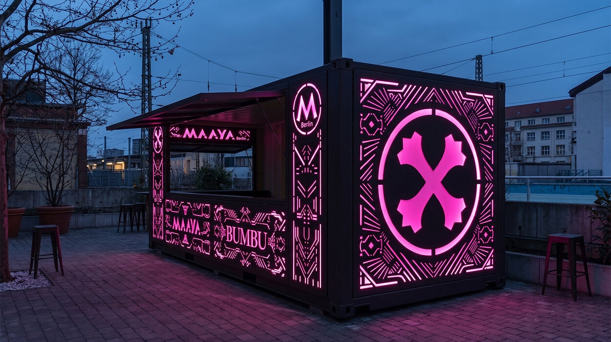 maaya, berlin, custom, container, bar, custom container bar, fabrication, festival, art